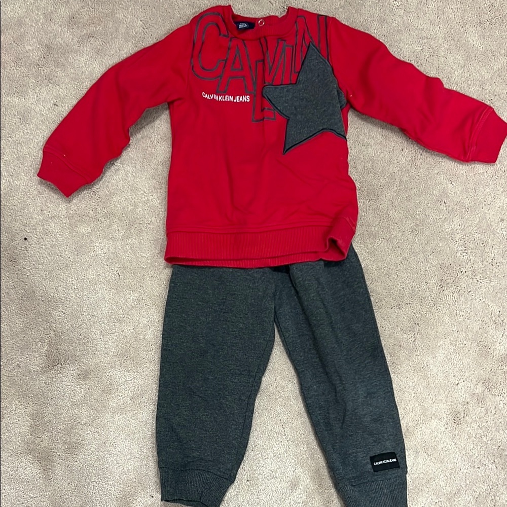 Calvin Klein Red and Gray Matching Sweatpants Set